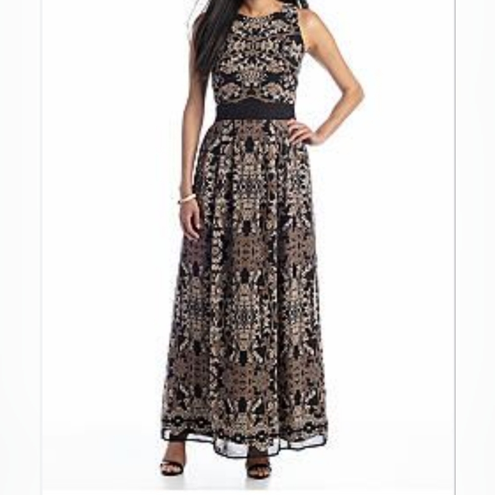 Taylor Sleeveless Printed Maxi Dress, Lined, Size 4